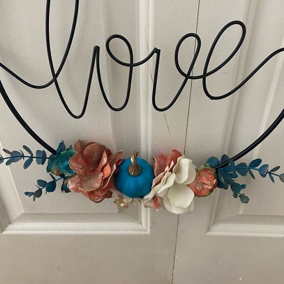 Coral, Teal, and White Autumn Minimalist Wreath - Picture 3 of 5